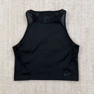Nike Dri Fit NK Mesh Inset Crop Tank Top S Black